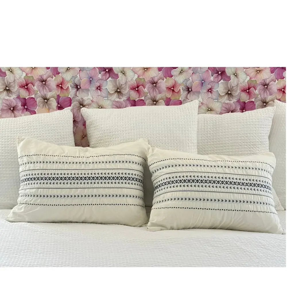 Cupcakes & Cashmere Moroccan Geometric Cotton Pillow Shams Pair Blue Ivory 27x20
